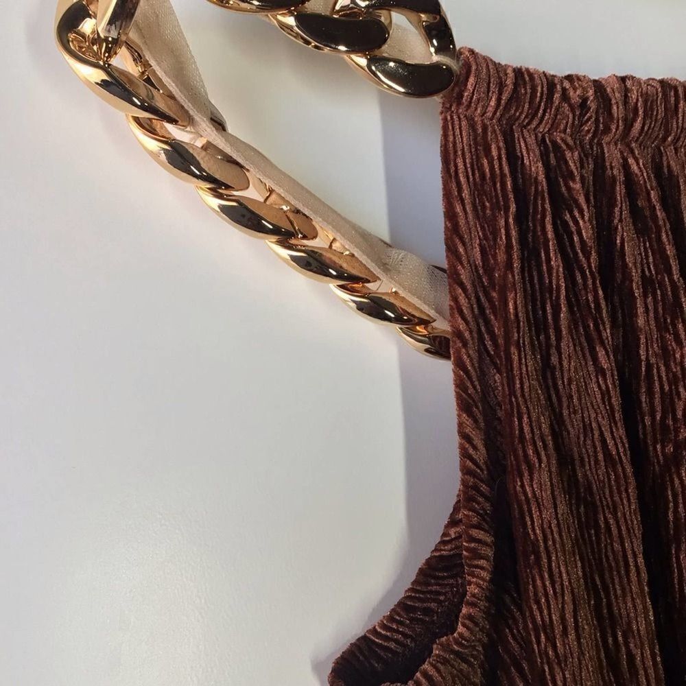 Bronx & Banco Cleopatra Rust Velvet Cutout Maxi Skirt Long Sleeve Gold Chain - Picture 10 of 15